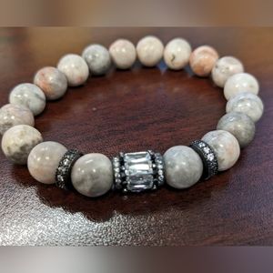 Women's Peach Crazy Lace Agate Gunmetal Pave Bracelet